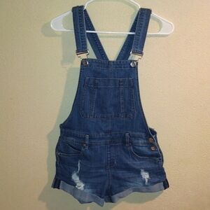 Distressed Dollhouse Denim Short Overalls 7